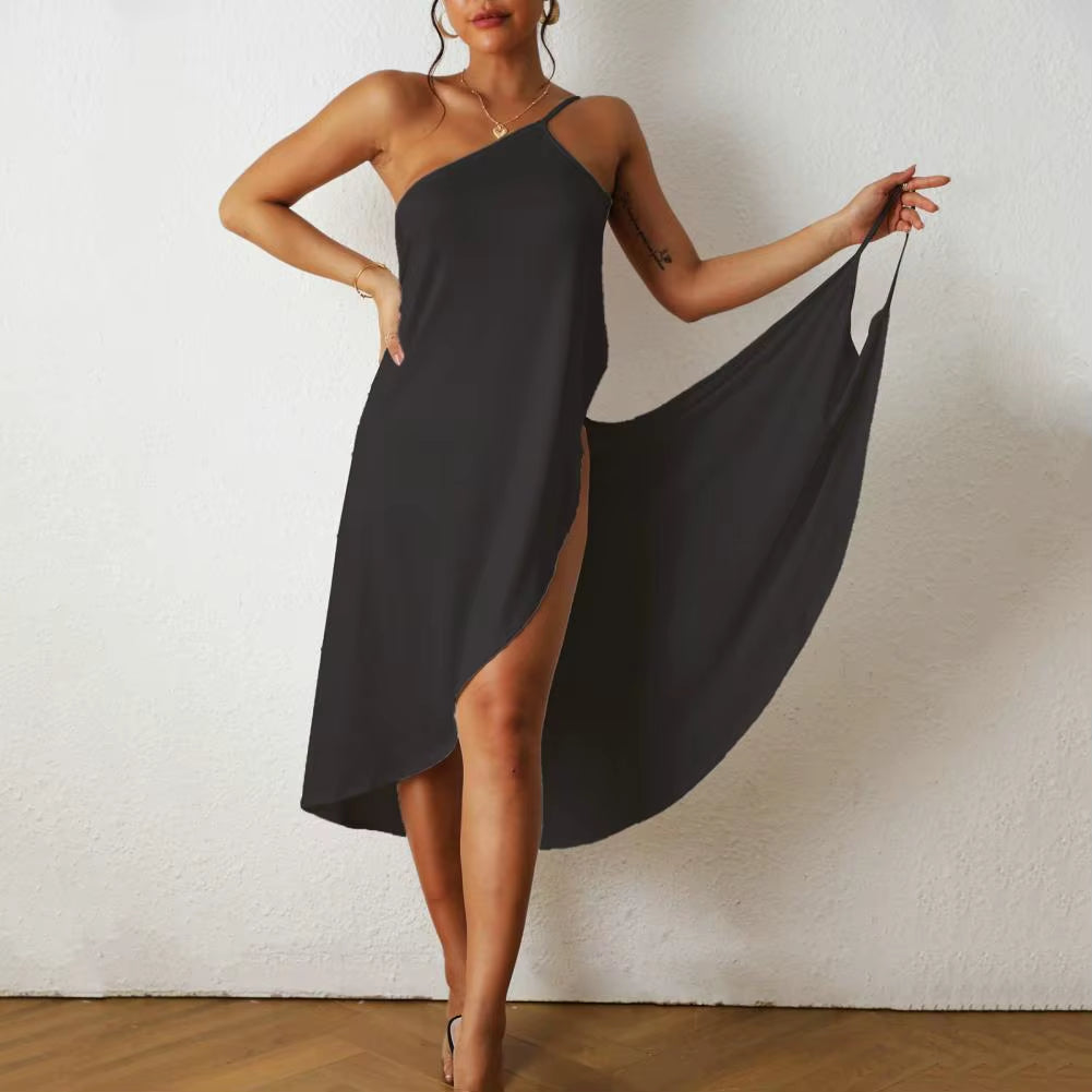 Casual Midi Dress Midi Dress Stylish Women'S Beach Dress Sleeveless off Shoulder Bikini Cover-Up with Cross Wrapped for Vacation