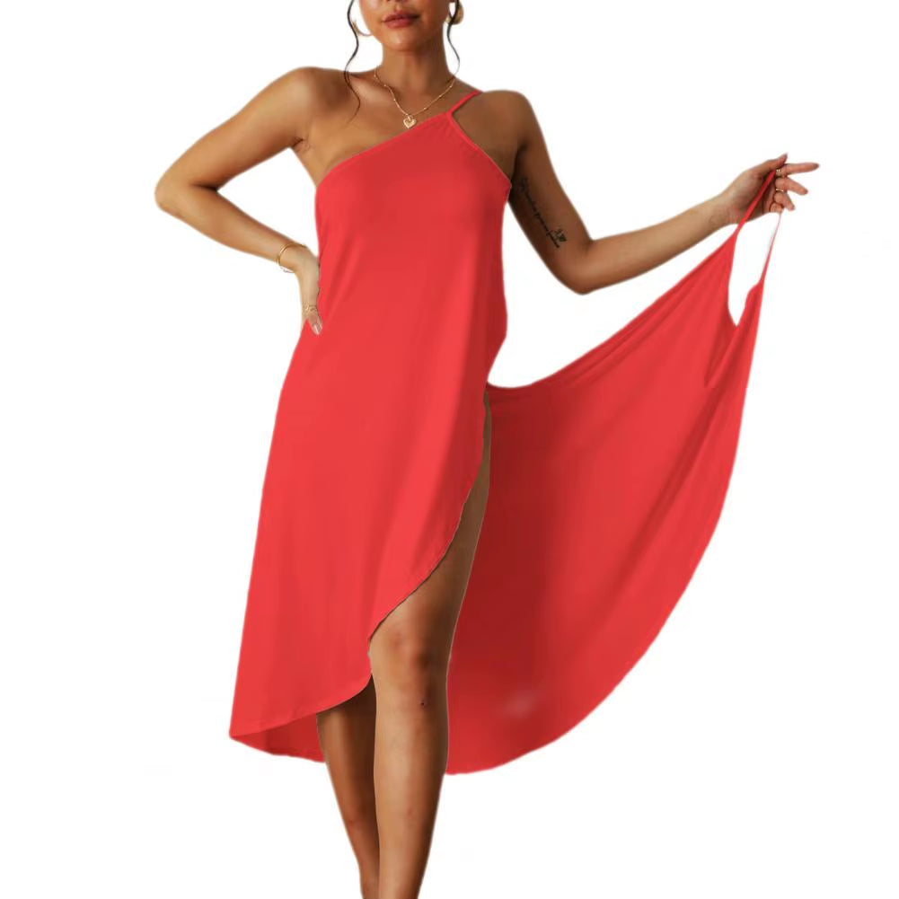 Casual Midi Dress Midi Dress Stylish Women'S Beach Dress Sleeveless off Shoulder Bikini Cover-Up with Cross Wrapped for Vacation