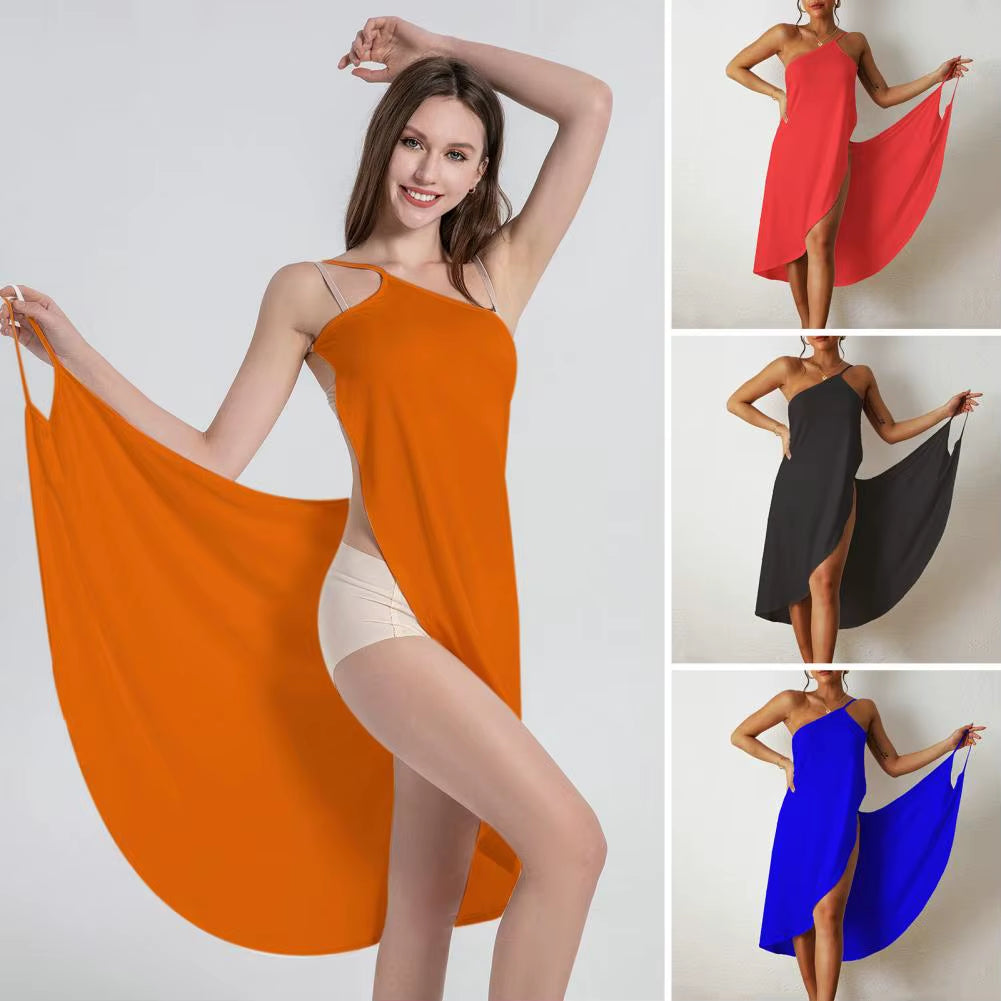 Casual Midi Dress Midi Dress Stylish Women'S Beach Dress Sleeveless off Shoulder Bikini Cover-Up with Cross Wrapped for Vacation