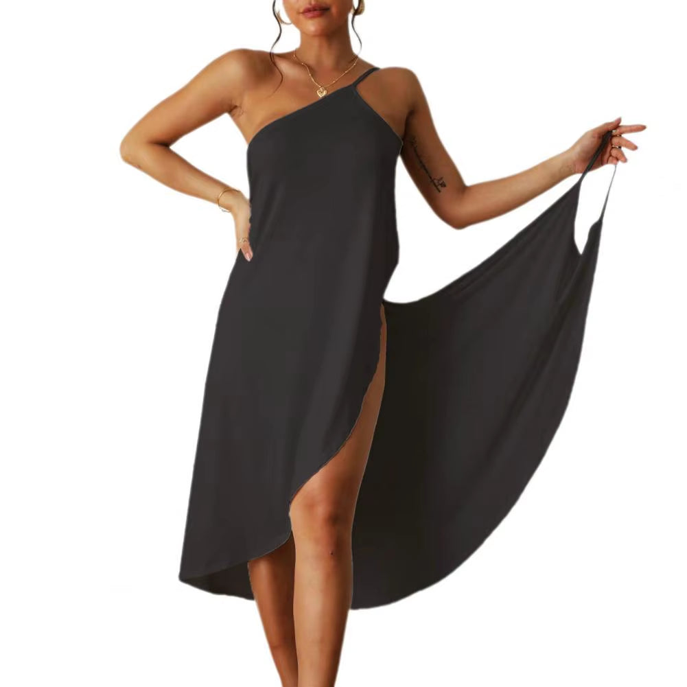 Casual Midi Dress Midi Dress Stylish Women'S Beach Dress Sleeveless off Shoulder Bikini Cover-Up with Cross Wrapped for Vacation