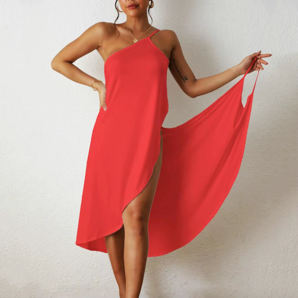 Casual Midi Dress Midi Dress Stylish Women'S Beach Dress Sleeveless off Shoulder Bikini Cover-Up with Cross Wrapped for Vacation
